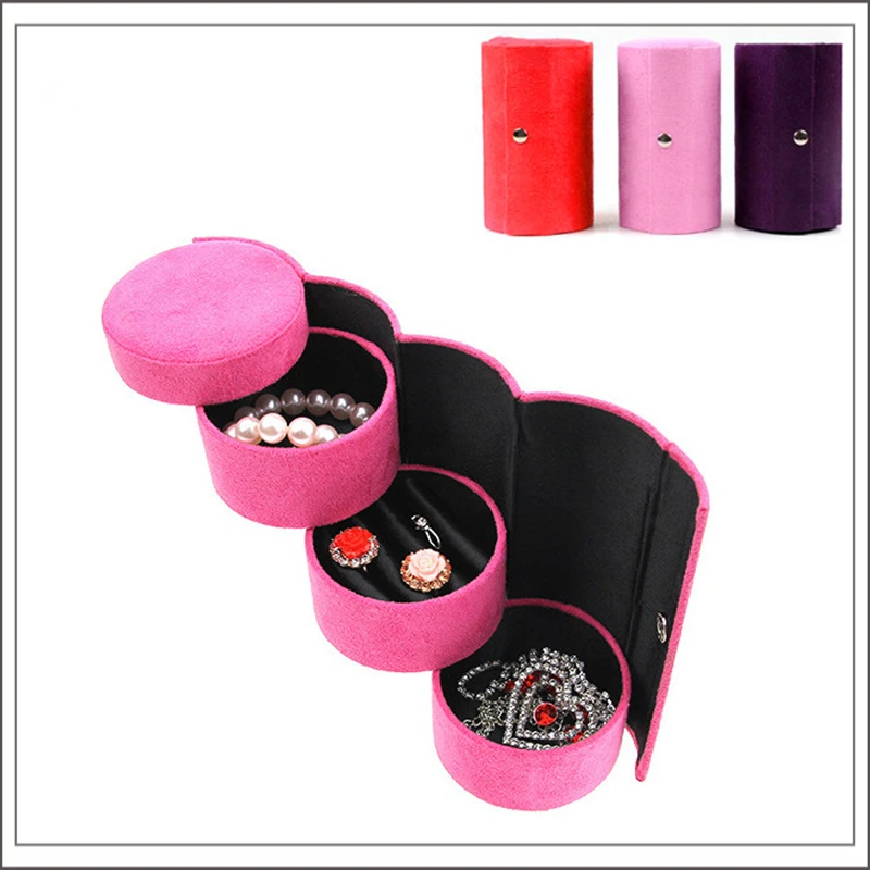 Трехслойная бархатная шкатулка для ювелирных изделий цилиндрический чехол