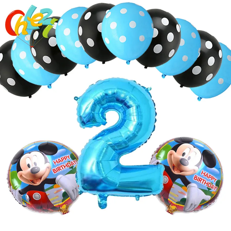 18inch mickey 02 13 шт., вечерние шары на день рождения, с цифрой 1, 2, 3 года, с Микки Маусом, синие, черные, латексные гелиевые шары в горошек, детские игрушки, душ для маленьких мальчиков - Цвет: 18inch mickey 02