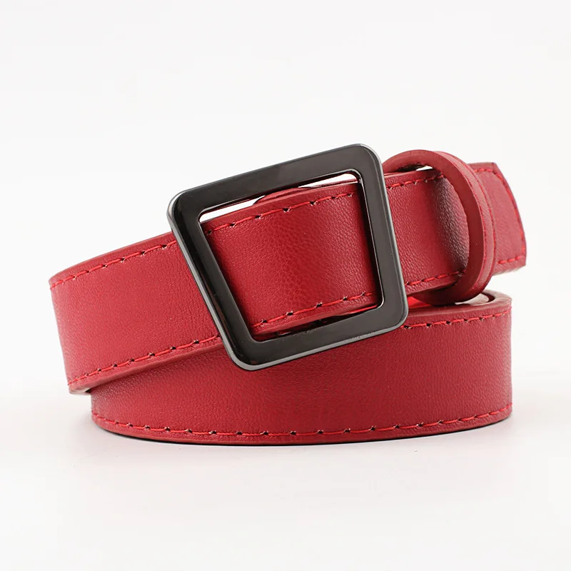 Red 2.4cm Женский пояс с двойной круглой пряжкой OLOME черного и красного цвета, женский ремень Riem Cinto Feminino Ceinture Femme Cinturon Mujer Harajuku Cinto - Цвет: Red 2.4cm