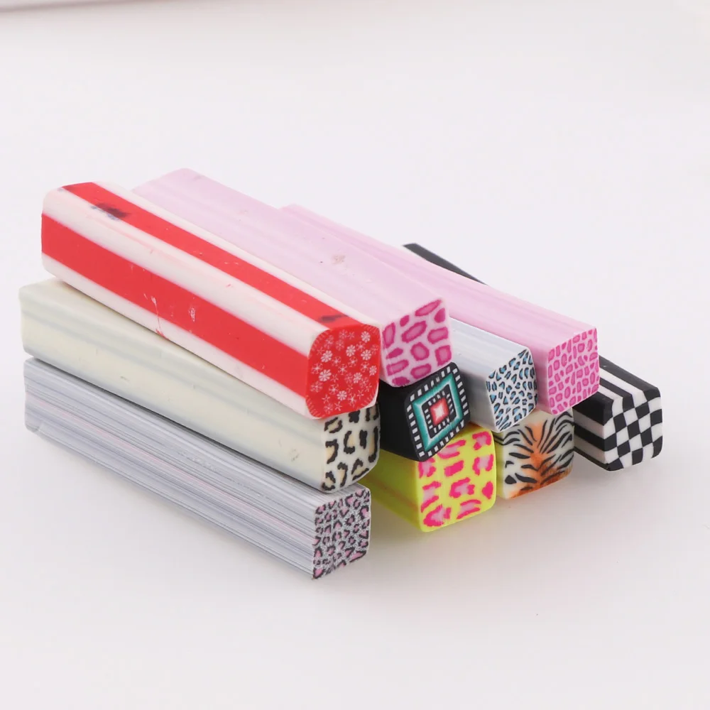 Square 10x50mm 10pcs 10 шт смешанные цвета Fimo наклейки для ногтей фимо-трости 3D дизайн ногтей украшения полимерная глина цветок прутки Fimo для ногтей DIY дизайн красота - Цвет: Square 10x50mm 10pcs