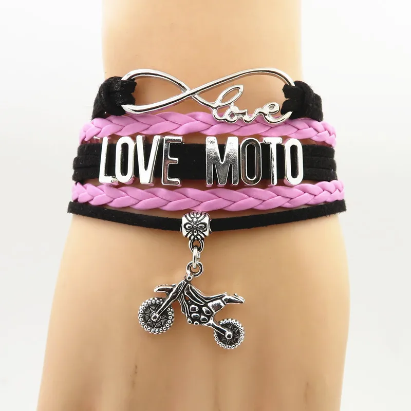 Кожаный браслет Infinity Love для мужчин и женщин Шарм мотокросса черного цвета|bracelets