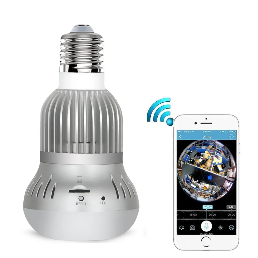 360 градусов панорамный WIFI беспроводной Рыбий глаз объектив лампа E27 1080P HD 2MP IP