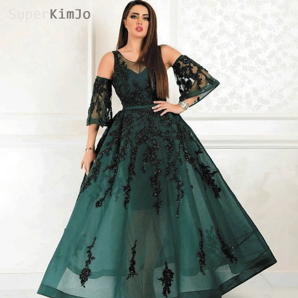 

SuperKimJo Dubai Arabic Prom Dresses 2020 Long Lace Applique Beaded Elegant Prom Gown Vestido De Festa Longo