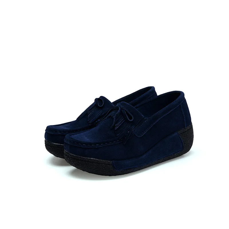 Blue Shoes Новые весенние дышащие кроссовки; женская обувь; удобные повседневные лоферы на танкетке без застежки; женская обувь на платформе и высоком каблуке - Цвет: Blue Shoes