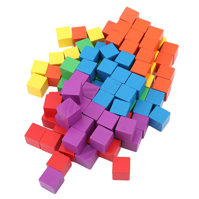 

100 pcs/set Wooden Cubic Brick Game 2.5cm Cubes DIY Color Blocks Set Toys Wooden Educational Toys For Baby Children