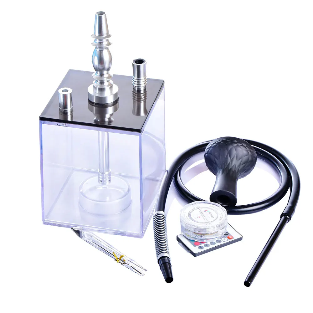Acrylic Shisha Hookah Set w/ Led Light Silicone Hose Charcoal Holder Tongs Spring Bowl Narguile for Lounge.Club.Party |