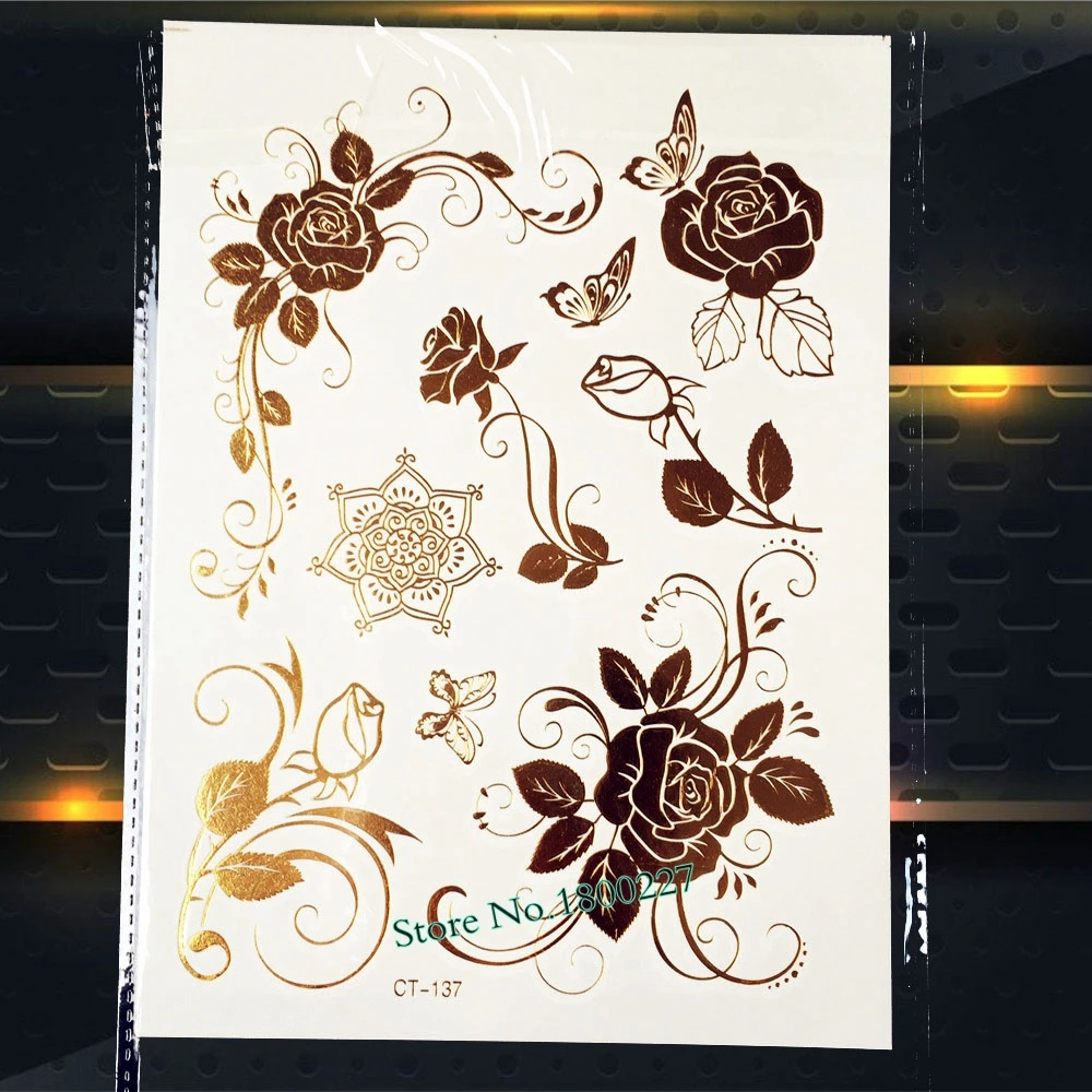 Временная татуировка мандалы в 25 стилях Золотая вспышка металлик наклейки для