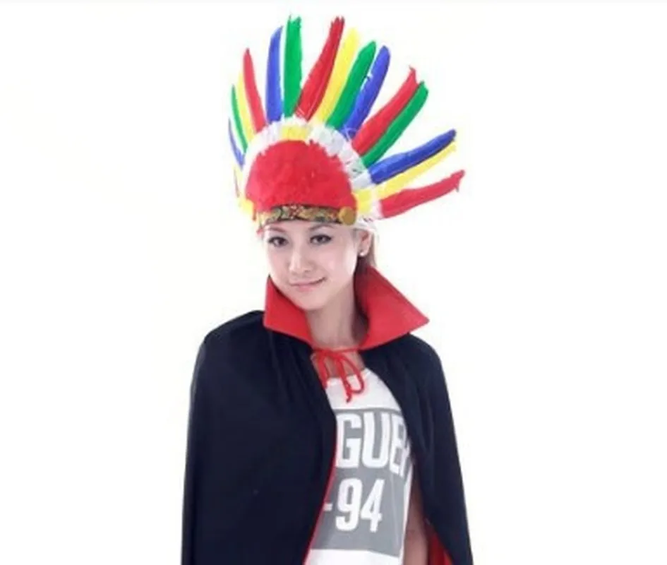 

Hot Halloween Carnival Colorful Feather Party Hats Headband Headwear Villus Cap Party Headdress
