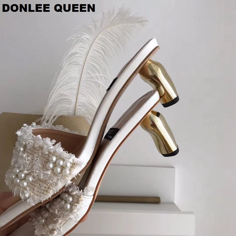 DONLEE QUEEN/брендовые шлепанцы с жемчугом женские шлёпанцы босоножки на