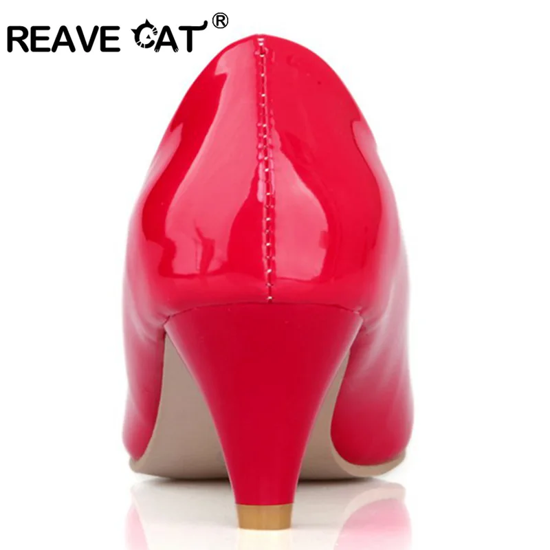REAVE CAT/Новые модные женские туфли с острым носком; Sapatos femininos; сезон весна-лето; лакированные блестящие туфли на среднем каблуке; Цвет Черный; QL4773