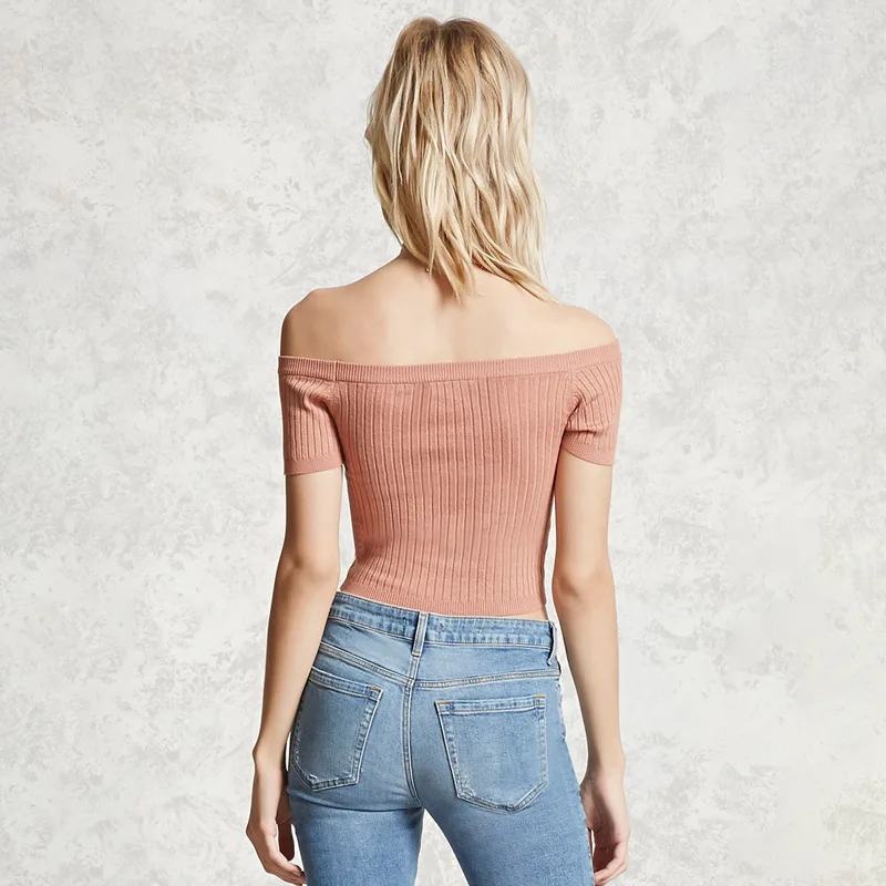 Лето 2017 г. Мода Slash Средства ухода за кожей Шеи Топы корректирующие Розовый Белый