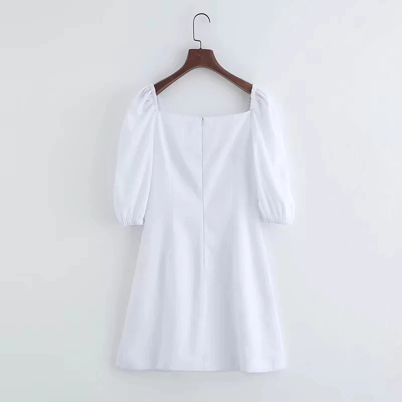 Женское платье с бантом винтажное белое пляжное мини коротким рукавом и вышивкой