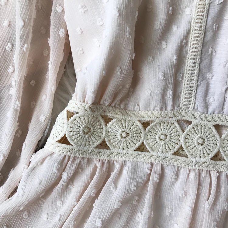 Женское платье с треугольным вырезом кружевное из шифона в богемном стиле