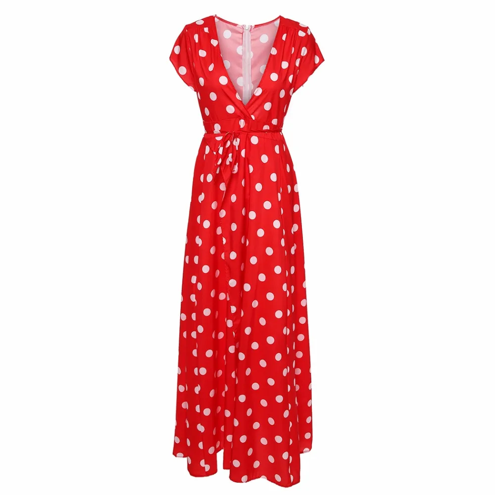 Женская длинная юбка макси в стиле бохо красная/синяя с глубоким треугольным