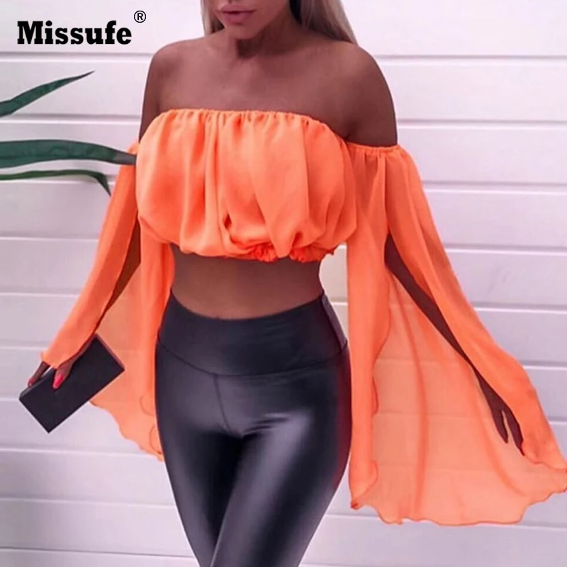 Missufe прозрачные сексуальные женские укороченные топы неоновые шифоновые блузки