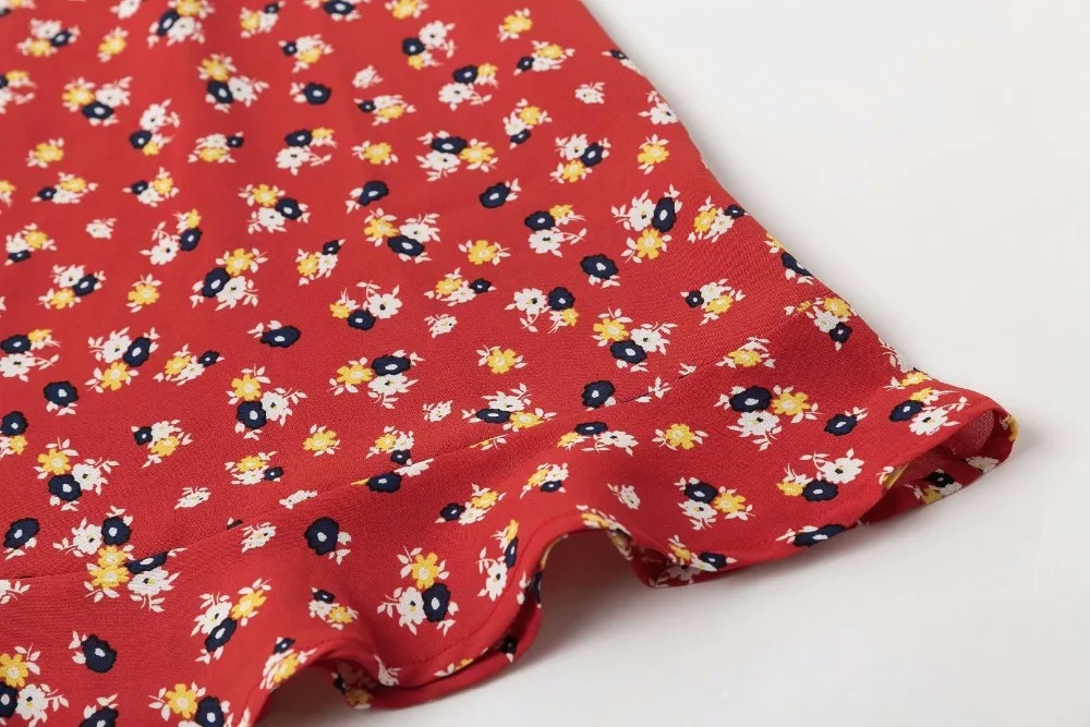 Женское красное платье с цветочным принтом и круглым вырезом шифоновое мини