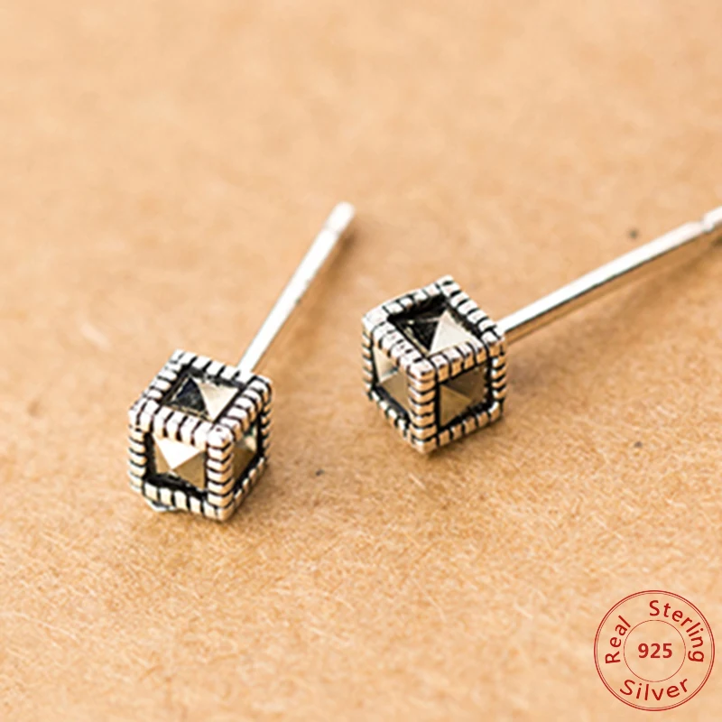 

Женские серьги в ретро стиле, маленькие простые квадратные серьги из стерлингового серебра 925 пробы в стиле панк, подарок на день рождения, г...