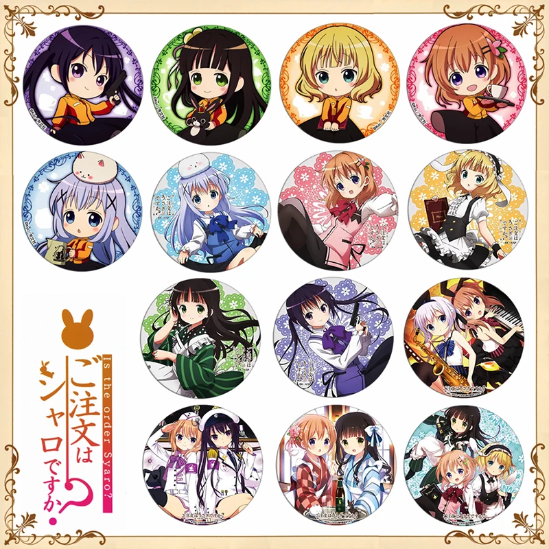 1 шт. 58 мм аниме Gochuumon wa Usagi Desuka? Kirima Syaro Tedeza-это заказы syaro? Значок булавки брошь