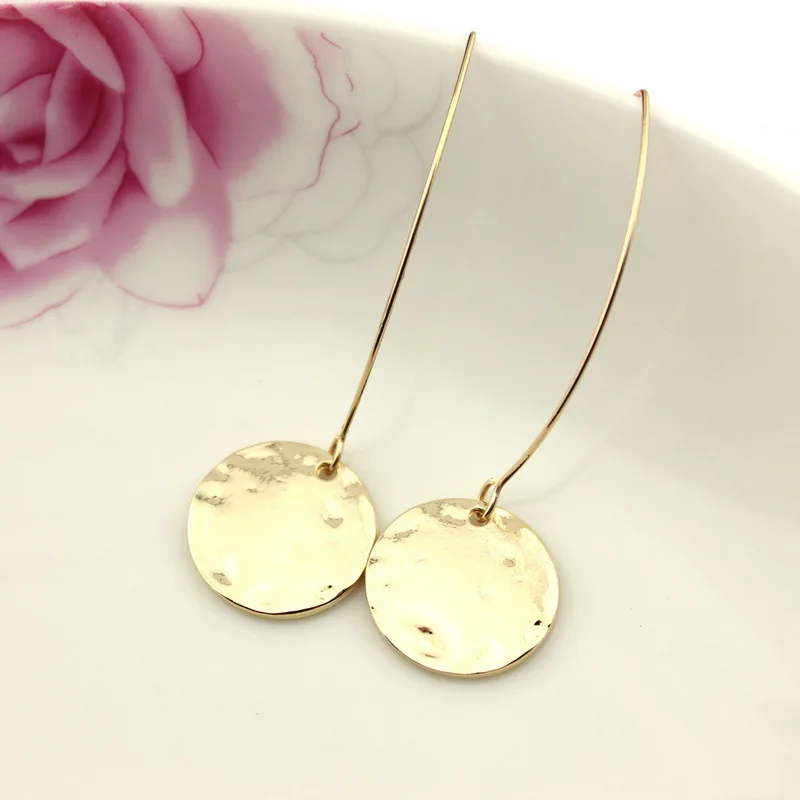 Оптовая продажа розовое золото минималистский кованые кругого диска серьги крюк