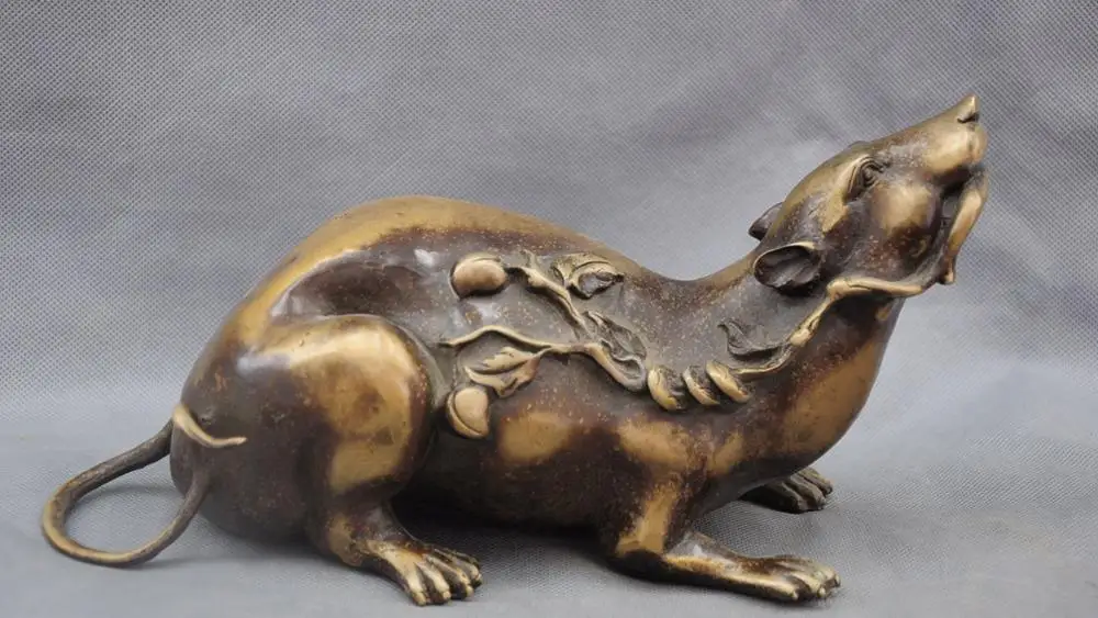 12 ''Китай Фэншуй Мыши Зодиака Благоприятный Бронзовая Статуя|statue|statue bronzestatue