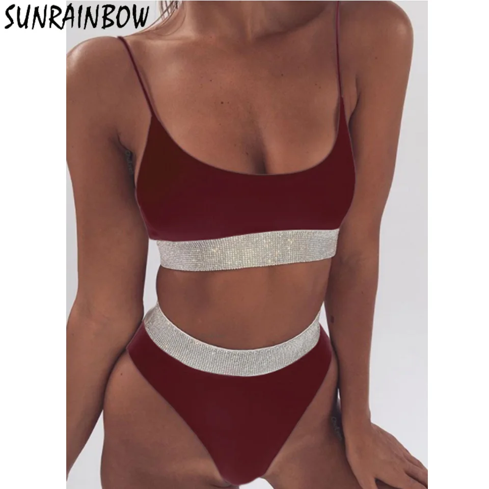 SUNRAINBOW 2019 Girls Solid Biquini High Wasit White Black Red Bikini Women Swimwear Female Swimsuit Set Bating Suit Swim |