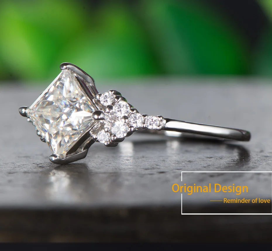 Kuolit, 14 K, 585, кольца с муассанитом из белого золота для женщин, лаборатория, выращенная квадратная огранка, великолепные бриллиантовые Свадебные ювелирные изделия для помолвки