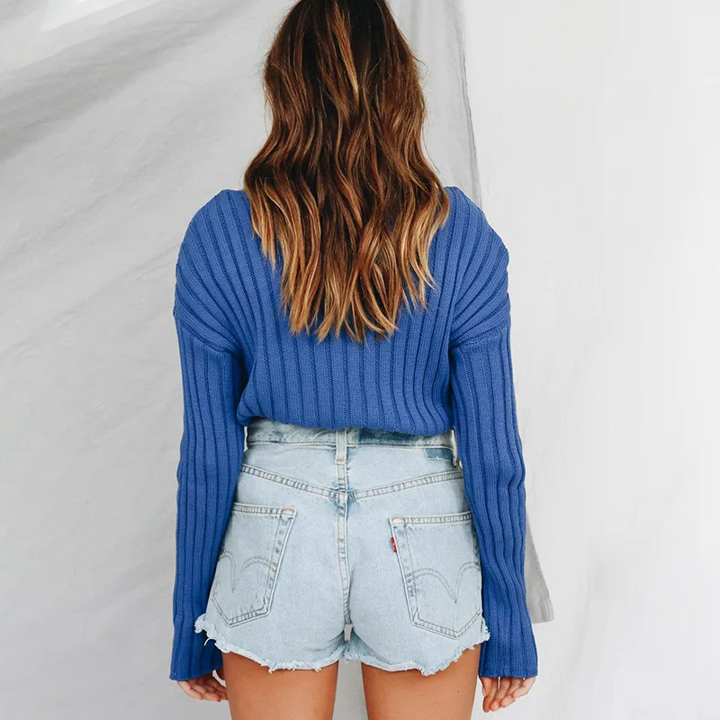 Женский свитер с круглым вырезом CHRLEISUE повседневный Однотонный в уличном стиле