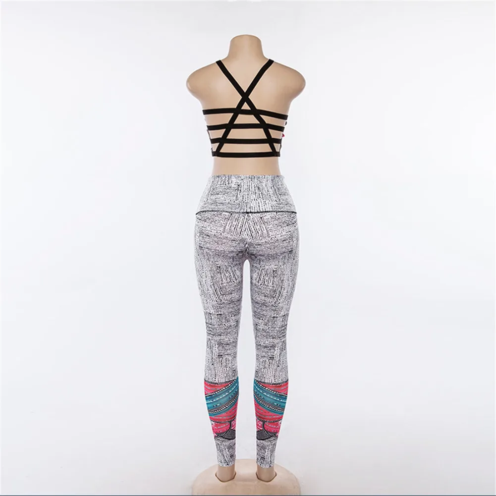 Спортивный костюм для женщин 2 шт. Йога набор цветочный принт женский бюстгальтер