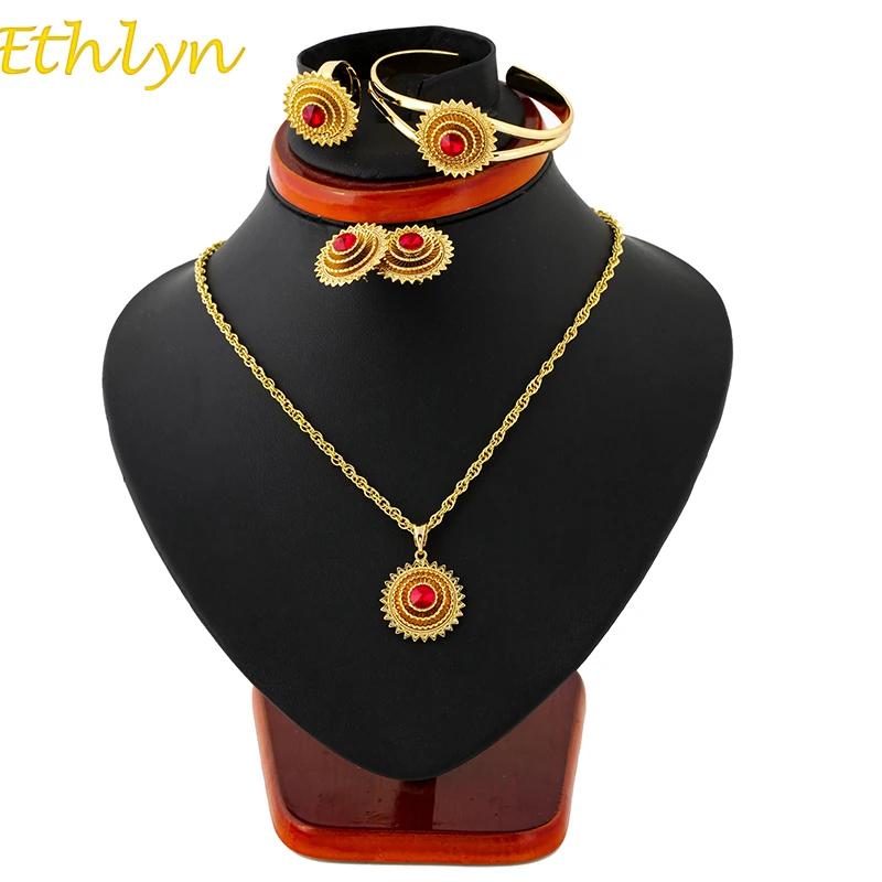 Ethlyn Эфиопский кулон ожерелье/браслет/серьги/кольцо набор ювелирных изделий