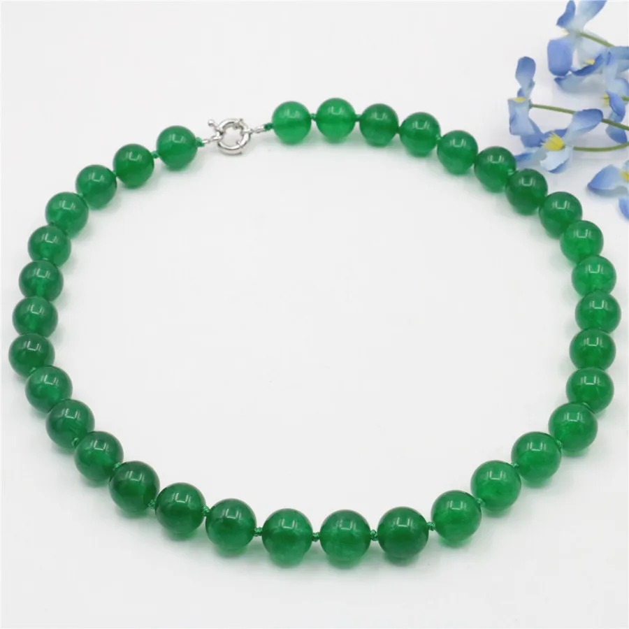 Free Deliver Goods Wholesale Green Chalcedony 12mm Beads Necklace Natural Stone Hand Made Ornaments Mother's Day Gifts 18&quot |