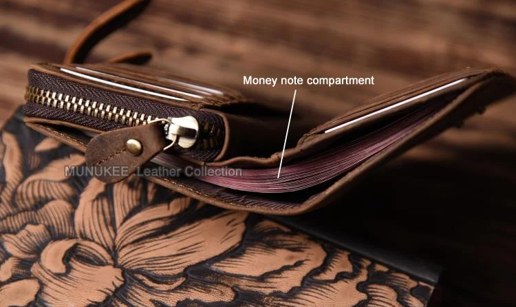 Vintage Crazy horse Genuine Leather Men Wallet Men Purse Leather Wallet male  Purse Long style Clutch Bag Coin bag Money Clips