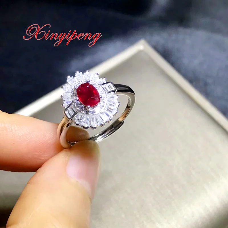 Xin yi peng 925 Серебряное инкрустированное кольцо из природного рубина, женское кольцо, подарок на день Святого Валентина