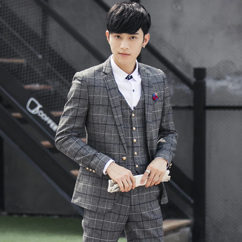 2017 модные дизайнерские облегающие мужские костюмы в Корейском стиле деловая