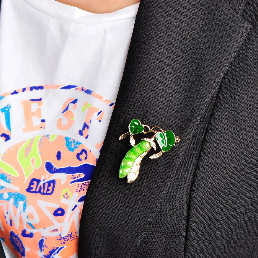 Chic Эмаль Броши Завод Горох Перл Брошь С Кристаллами 18 К Позолоченный Специальный