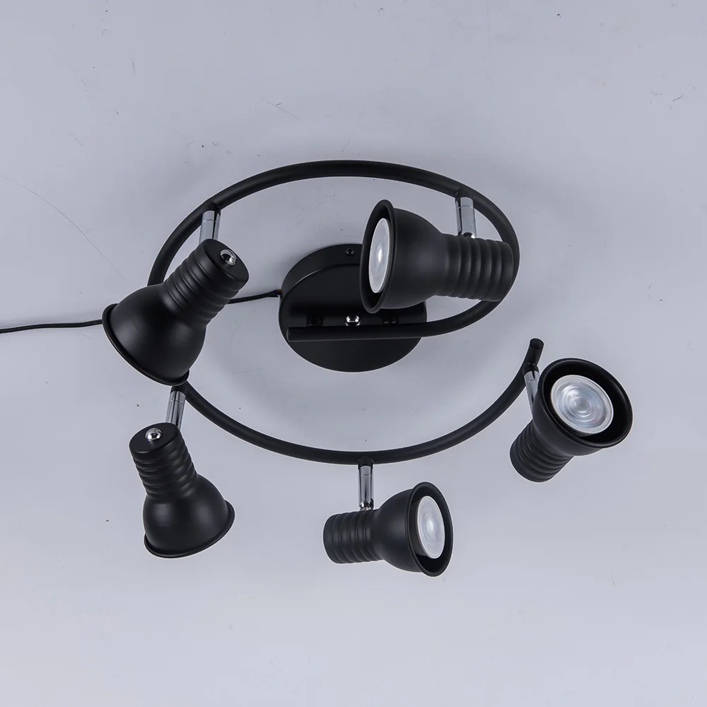 Lámpara de techo de accesorio de iluminación de techo LED giratoria para el hogar, luz de 5 cabezales, ajustable, color negro, para loft, cocina, dormitorio, pasillos, GU10