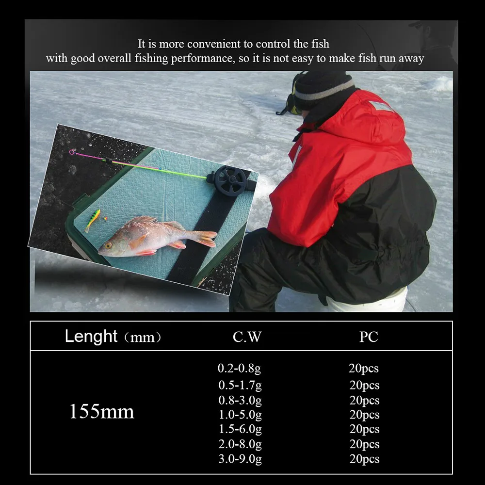 FISH KING 20pcs Winter Fishing Rod Top Tip UL-L Power C.W 0.2-0.8 3-9g Stainless Steel Ice 155mm Ultralight Combo - купить по
