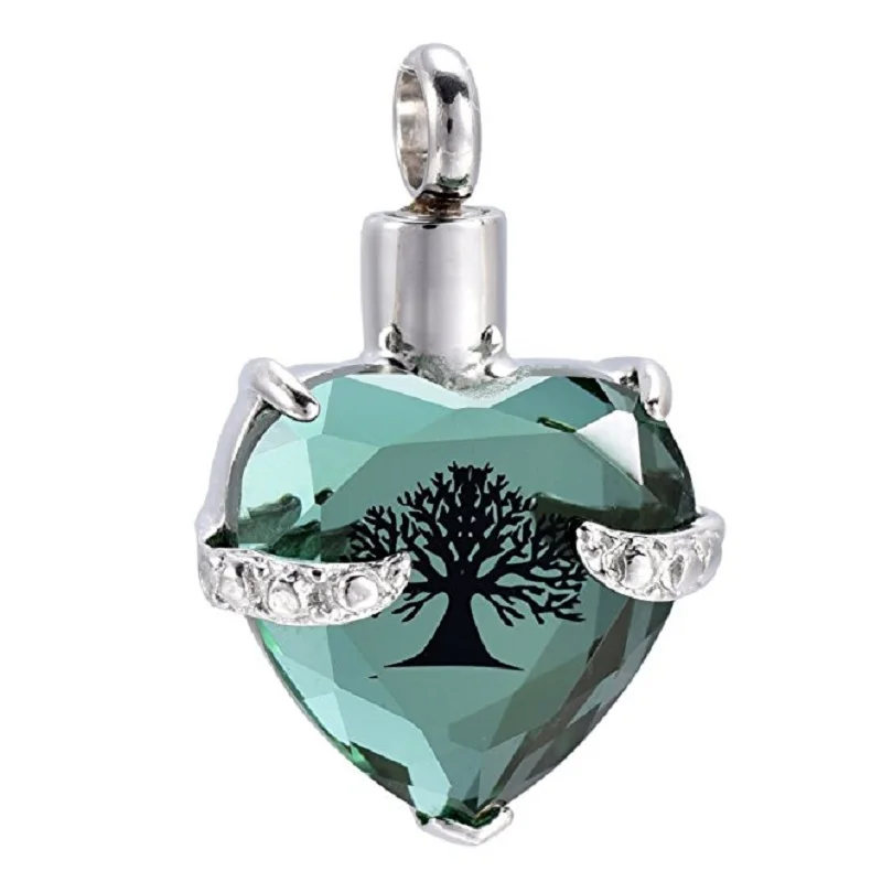 

IJD9790 Clear Crystal Heart Cremation Pendant Hold Small Amount Ashes,Tree of life Keepsake Memorial Urn Necklace for Women