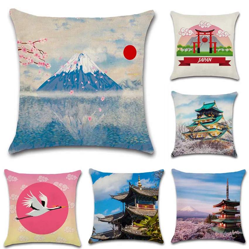 Чехол для подушки в японском стиле с художественным рисунком волновой журавль fuji