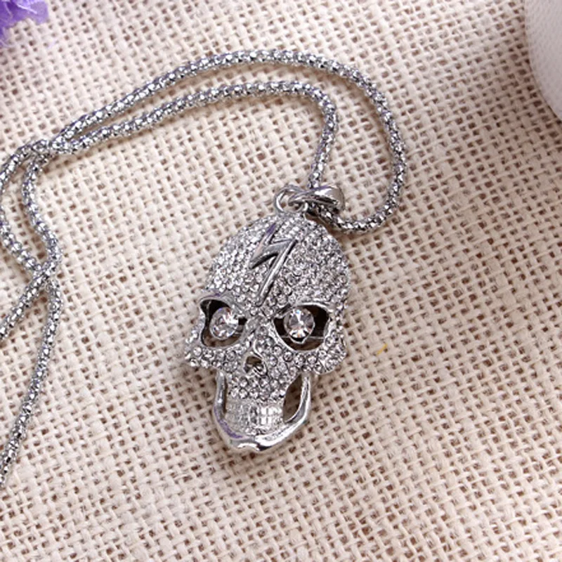 Череп серебряного цвета длинные ожерелья и подвески стимпанк хрустальные