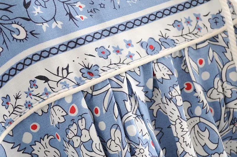 Boho Chic женское цветочное фарфоровое платье с длинным рукавом и кисточками, Пляжное богемное мини-платье, Дамское Платье happie из вискозы с v-образным вырезом