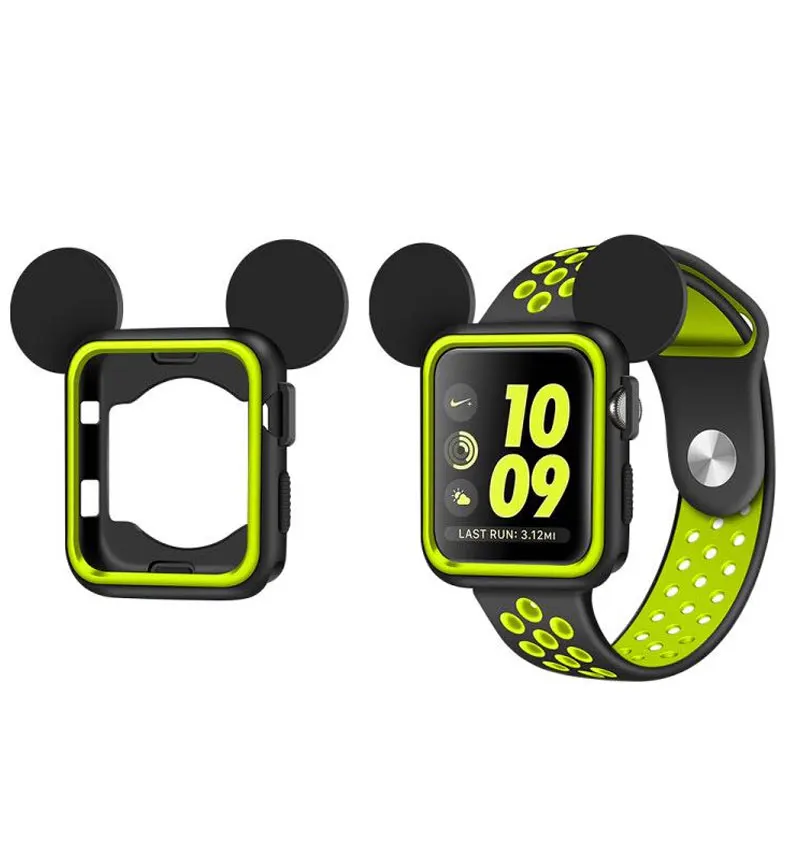 Спортивный силиконовый чехол для часов+ ремешок для часов Apple Watch 42 мм 38 мм Iwatch 3 2 1 сменный ремешок для часов+ защитный чехол с Микки Маусом
