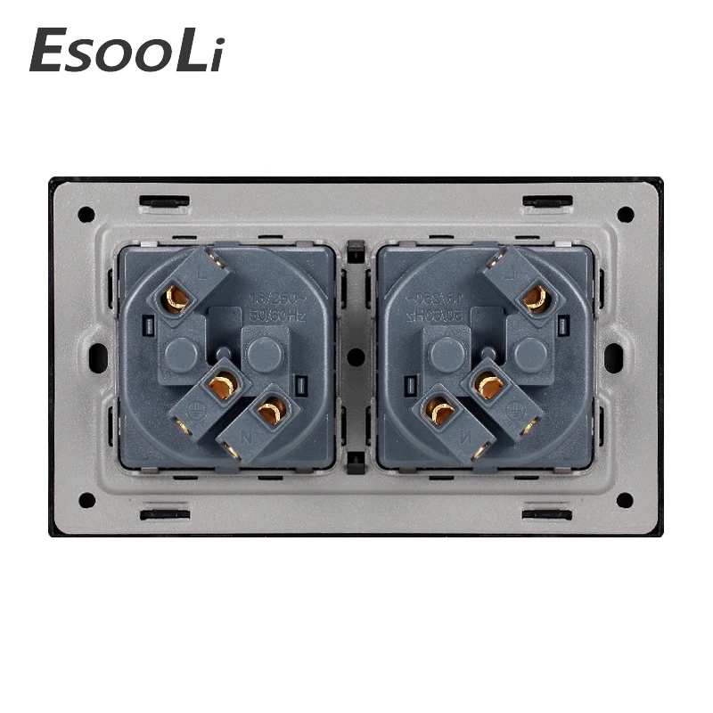 EsooLi 16A For Smart Home Double 250V EU/DE Standard Wall Socket Power Outlet Stainless Steel Panel 146mm*86mm | Обустройство дома