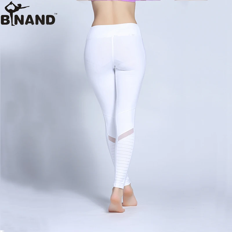 BINAND Professional Fabric Yoga Pants Solid Color Mesh Net Yarn Stitching Tight Sports Legging Quick Dry Training Fitness |