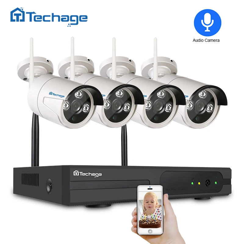 Techage 4CH Беспроводной CCTV Системы 1080 P NVR 2MP открытый аудио с поддержкой Wi Fi IP Камера