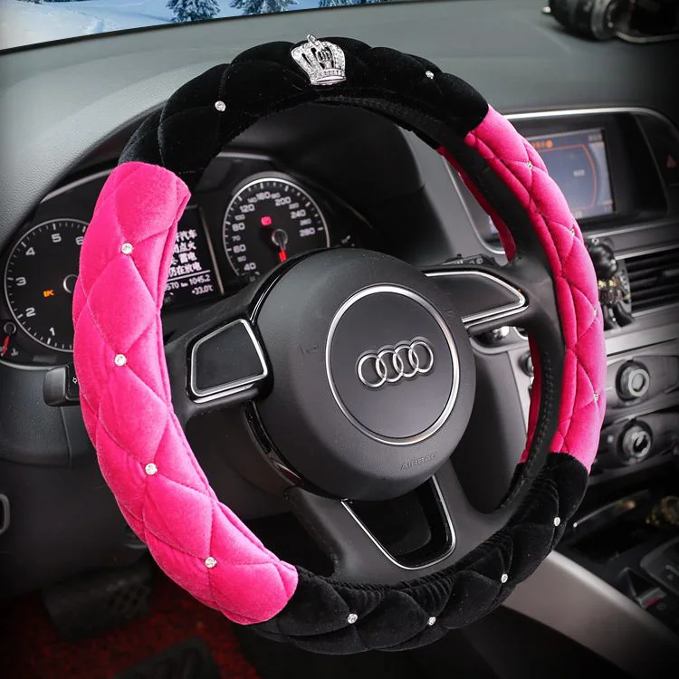 Black rose steering MUNIUREN Кристалл папа Корона плюшевое сиденье автомобиля аксессуары для интерьера рулевое колесо Чехлы подголовник шеи ручной тормоз шестерни Переключения Крышка - Название цвета: Black rose steering