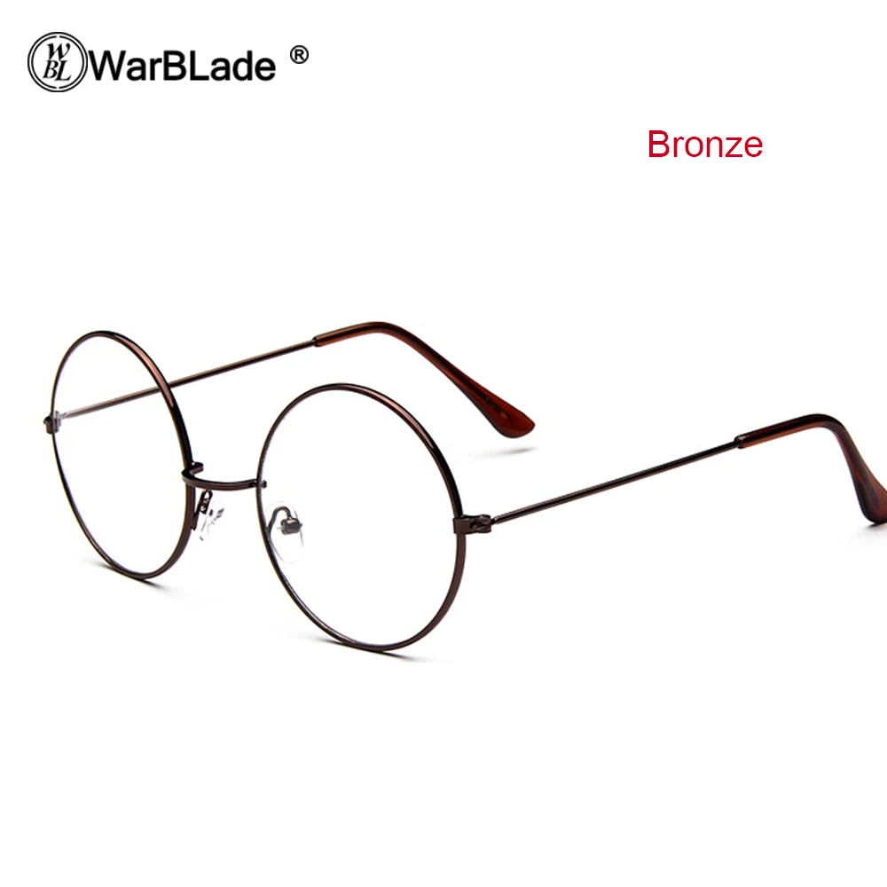bronze WarBLade дешевые, большие, круглые очки для умников, прозрачные линзы, унисекс, Золотая круглая металлическая оправа, очки, оправа, оптическая, для мужчин, женщин, черная, УФ - Цвет оправы: bronze