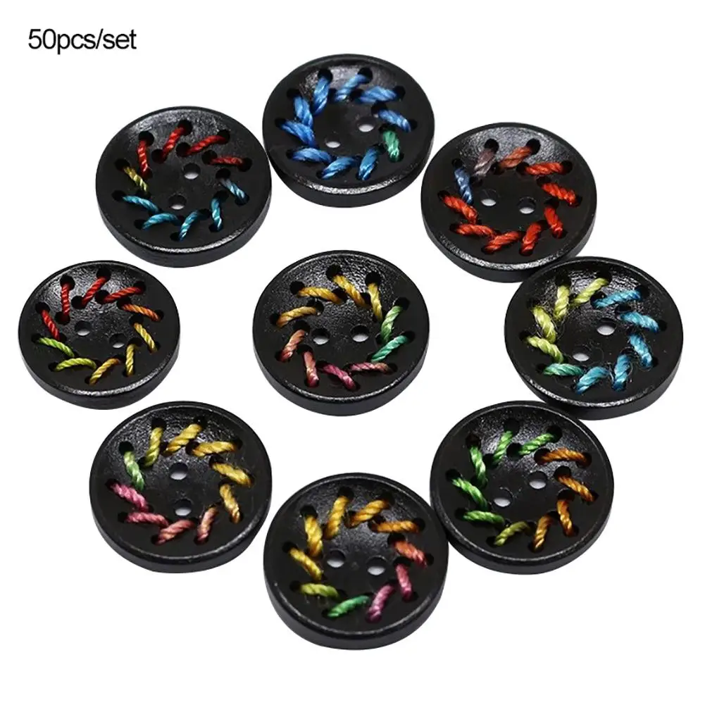 

10Pcs Colorful Line Round Wooden Buttons DIY Sewing Clothes Hand Crafts Decor