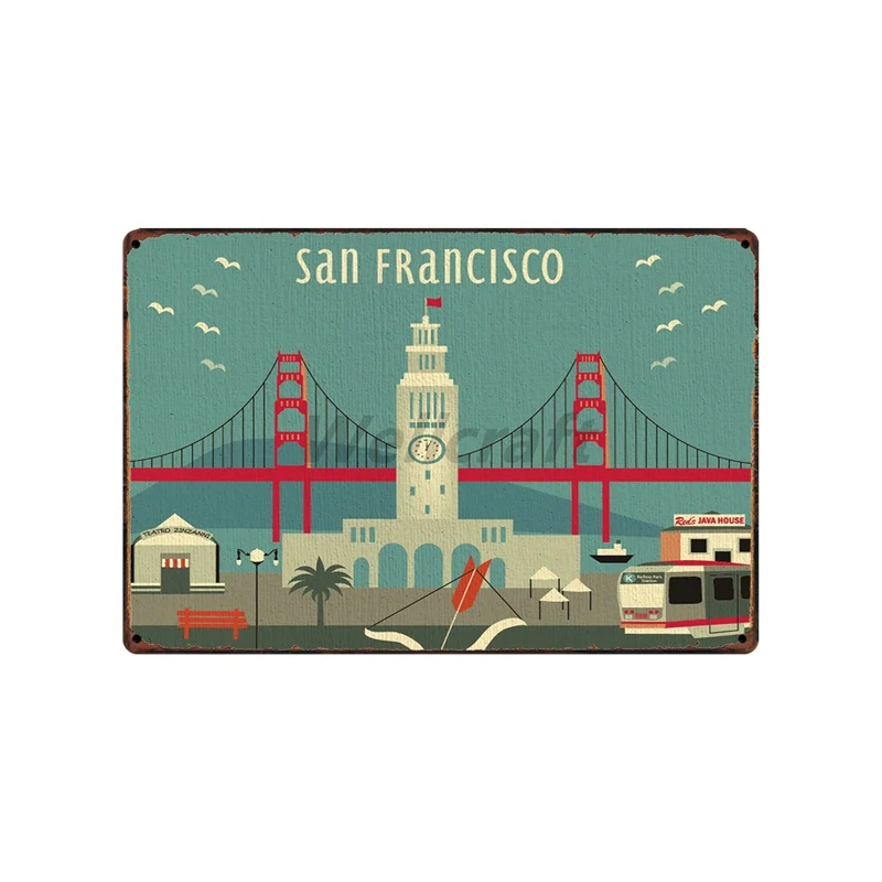 [ WellCraft ] USA Cities Travels Metal posters Wall Signs Plaque Custom IRON Painting Antique bar Pub Decor HY-1693 | Дом и сад