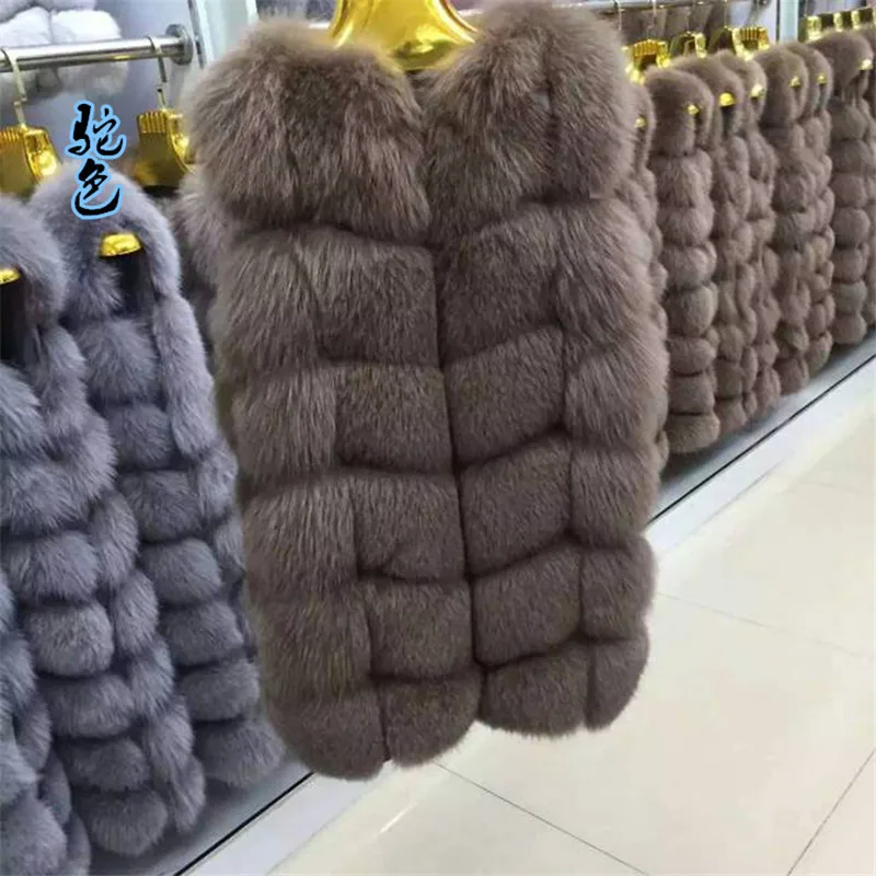 

New Updated Style Genuine 70cm real Fox Fur Coat Gilet Long Jacket Winter Russian Natural Fox Fur Coat