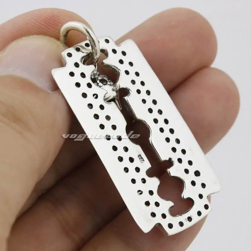 Linsion Лезвия для бритв dogtag Красный CZ Череп стерлингового серебра 925 мужские Байкер